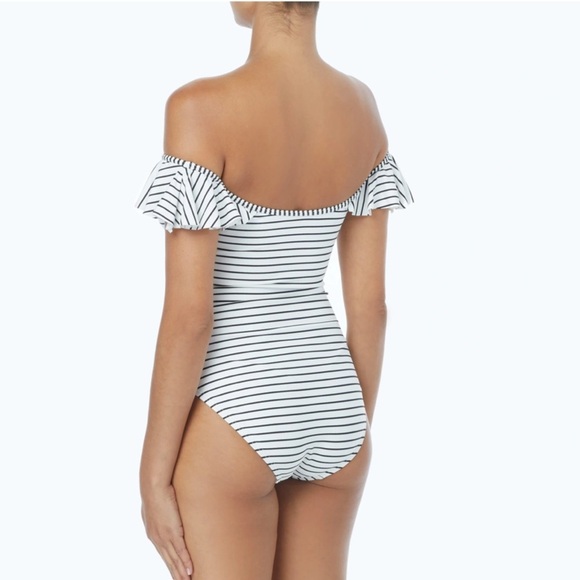 Vince Camuto Blossom Stripes Ruffle Off the Shoulder One Piece Swimsuit NWT - Picture 3 of 10